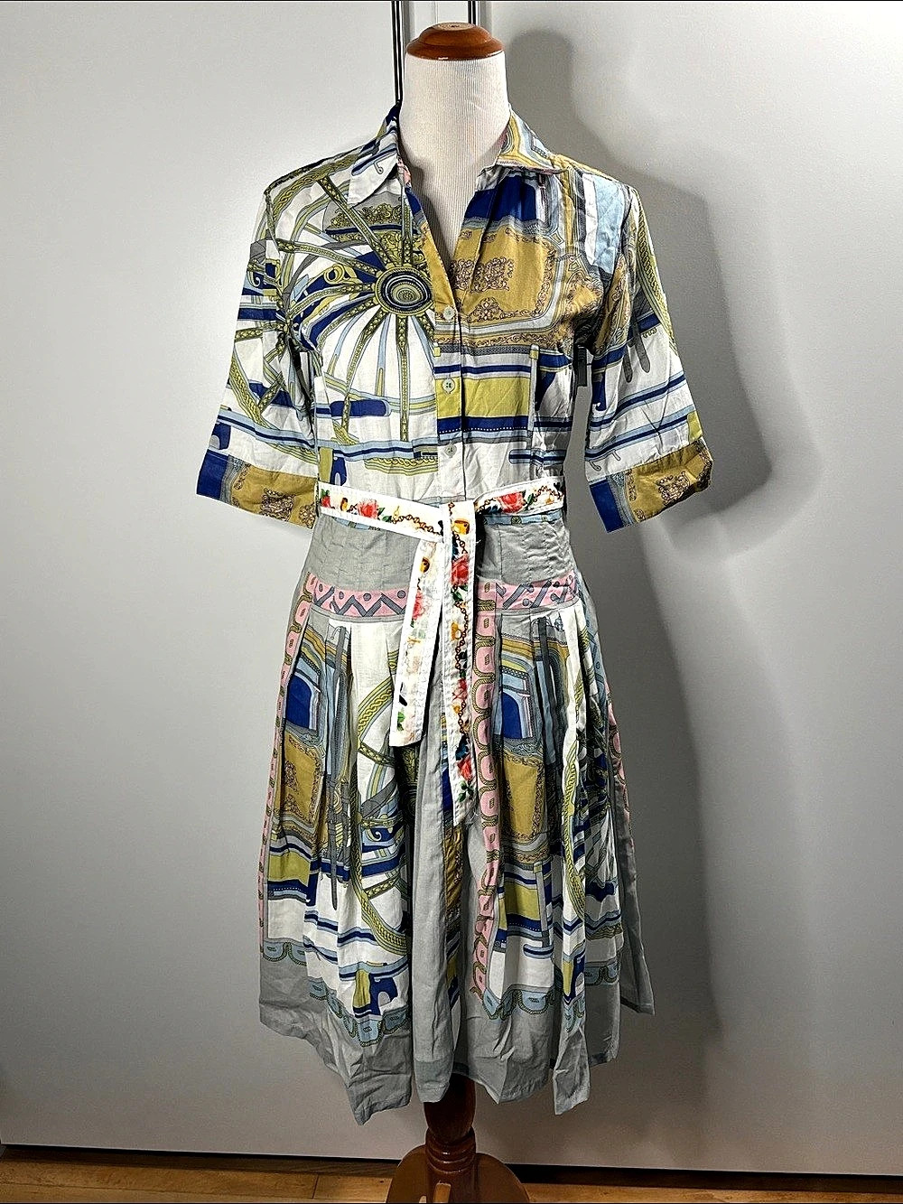 Dizzy Lizzie Printed Midi Shirt Dress 100% Cotton size 6